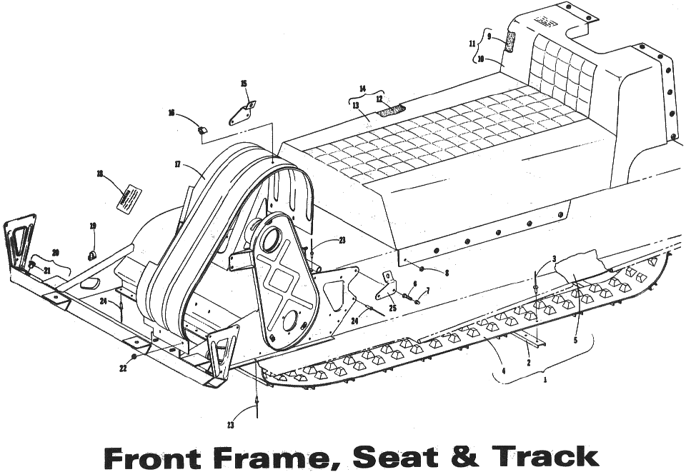Parts Diagram for Arctic Cat 1973 Panther SNOWMOBILE FRONT FRAME, SEAT, & TRACK