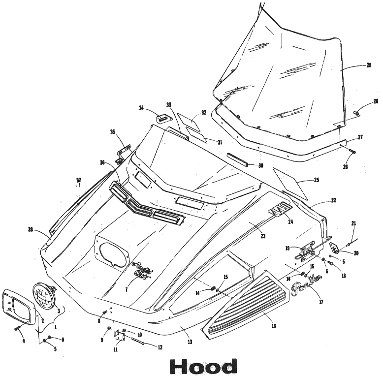 Parts Diagram for Arctic Cat 1973 Panther SNOWMOBILE HOOD