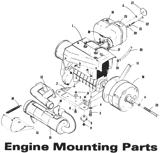 Parts Diagram for Arctic Cat 1973 Panther SNOWMOBILE ENGINE MOUNTING PARTS