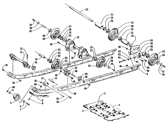 Parts Diagram for Arctic Cat 1996 PUMA DELUXE SNOWMOBILE SLIDE RAIL AND TRACK ASSEMBLY