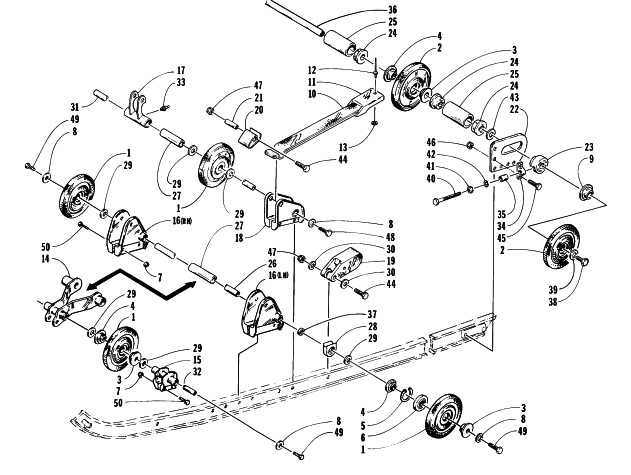 Parts Diagram for Arctic Cat 1995 PUMA 2-UP SNOWMOBILE REAR SUSPENSION AXLE ASSEMBLY