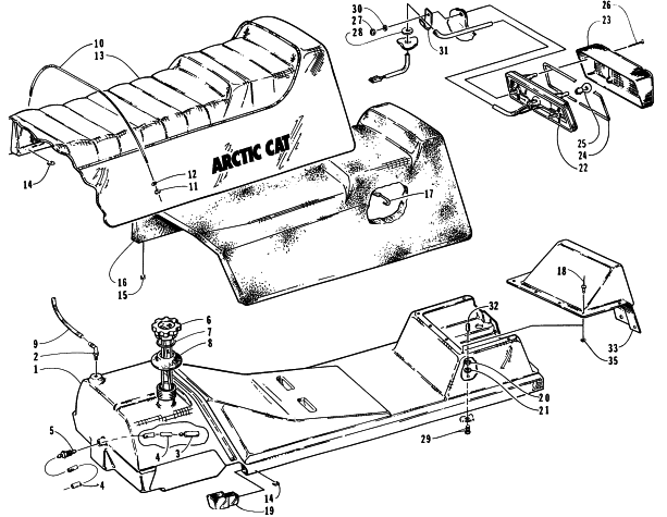 Parts Diagram for Arctic Cat 1996 PUMA 2-UP SNOWMOBILE GAS TANK, SEAT, AND TAILLIGHT ASSEMBLIES