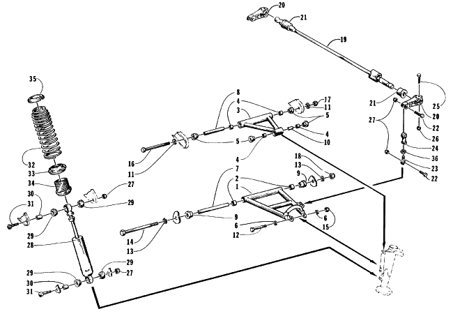 Parts Diagram for Arctic Cat 1996 PANTERA SNOWMOBILE FRONT ARMS AND SHOCK ABSORBER ASSEMBLY