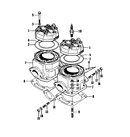 Parts Diagram for Arctic Cat 1998 COUGAR MOUNTAIN CAT SNOWMOBILE CYLINDER AND HEAD ASSEMBLY