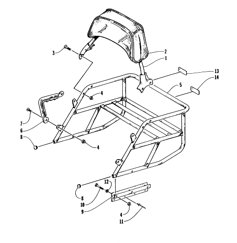Parts Diagram for Arctic Cat 1995 BEARCAT 340 SNOWMOBILE RACK AND BACKREST ASSEMBLY