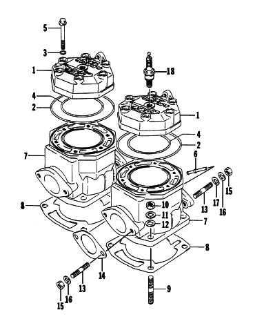 Parts Diagram for Arctic Cat 1996 PANTERA SNOWMOBILE CYLINDER AND HEAD ASSEMBLY