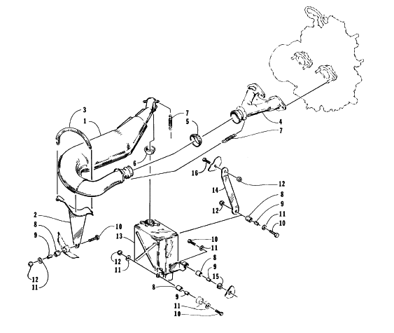 Parts Diagram for Arctic Cat 1995 EXT 580 SNOWMOBILE EXHAUST ASSEMBLY