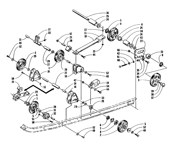 Parts Diagram for Arctic Cat 1996 PANTERA SNOWMOBILE REAR SUSPENSION AXLE ASSEMBLY