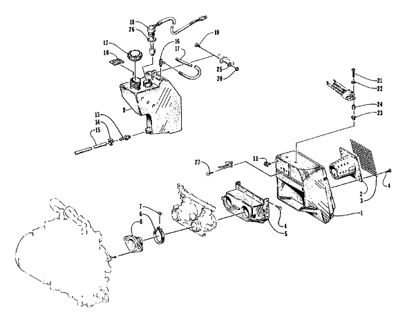 Parts Diagram for Arctic Cat 1998 EXT 580 EFI DLX SNOWMOBILE AIR SILENCER AND OIL TANK