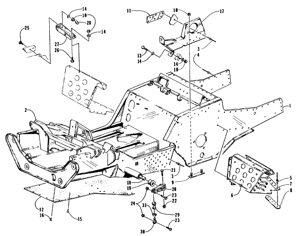 Parts Diagram for Arctic Cat 1996 PANTERA SNOWMOBILE FRONT FRAME AND FOOTREST ASSEMBLY