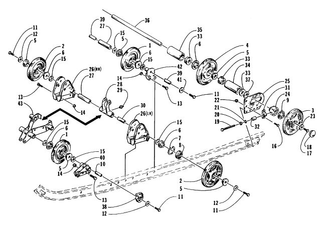 Parts Diagram for Arctic Cat 1996 ZRT 600 SNOWMOBILE REAR SUSPENSION AXLE ASSEMBLY