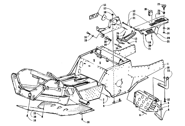 Parts Diagram for Arctic Cat 1996 BEARCAT 550 SNOWMOBILE FRONT FRAME, FOOTREST, AND GUARD ASSEMBLY