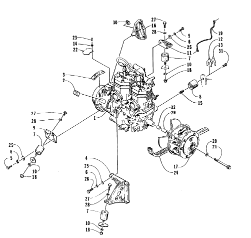 Parts Diagram for Arctic Cat 1996 EXT POWDER SPECIAL SNOWMOBILE ENGINE AND RELATED PARTS
