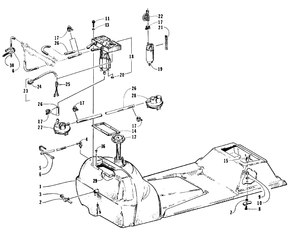 Parts Diagram for Arctic Cat 1996 ZR 580 EFI SNOWMOBILE GAS TANK AND FUEL PUMP ASSEMBLY