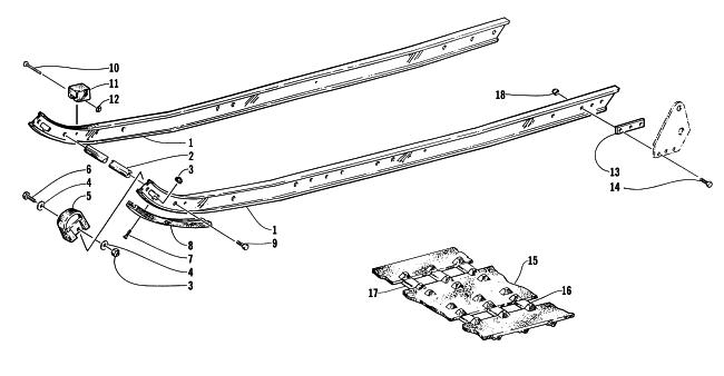 Parts Diagram for Arctic Cat 2000 BEARCAT WIDE TRACK SNOWMOBILE SLIDE RAIL AND TRACK ASSEMBLY