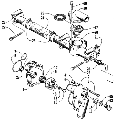 Parts Diagram for Arctic Cat 1997 ZRT 800 SNOWMOBILE WATER PUMP/WATER MANIFOLD