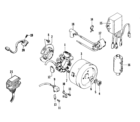 Parts Diagram for Arctic Cat 1996 WILDCAT TOURING SNOWMOBILE MAGNETO AND ELECTRICAL ASSEMBLY