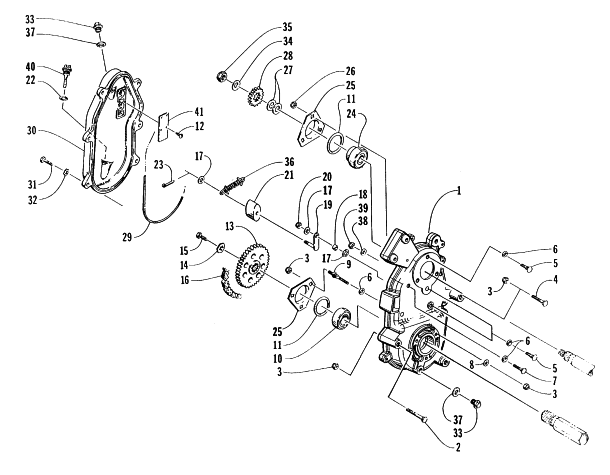 Parts Diagram for Arctic Cat 1996 PUMA 2-UP SNOWMOBILE DRIVE/DROPCASE ASSEMBLY