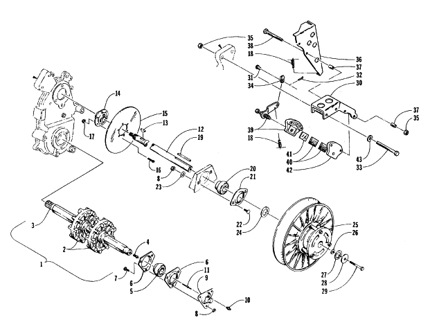 Parts Diagram for Arctic Cat 1996 PUMA DELUXE SNOWMOBILE DRIVE TRAIN SHAFTS AND BRAKE ASSEMBLIES