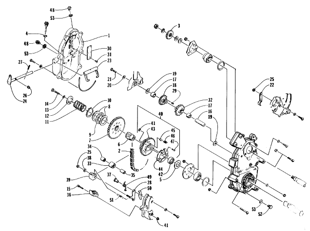 Parts Diagram for Arctic Cat 1996 PUMA 2-UP SNOWMOBILE DRIVE/REVERSE DROPCASE ASSEMBLY