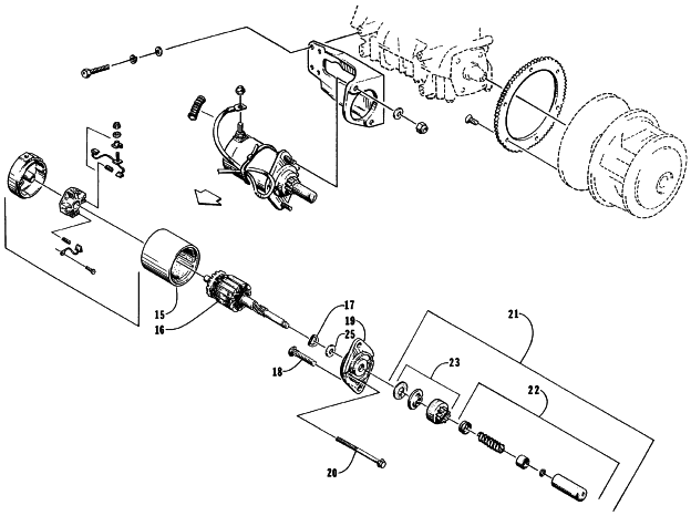 Parts Diagram for Arctic Cat 1997 JAG DLX SNOWMOBILE ELECTRIC START ASSEMBLY - STARTER MOTOR