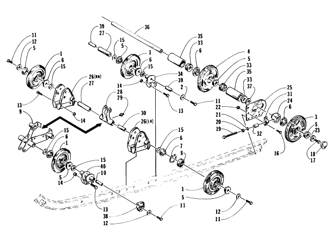 Parts Diagram for Arctic Cat 1996 COUGAR SNOWMOBILE REAR SUSPENSION AXLE ASSEMBLY