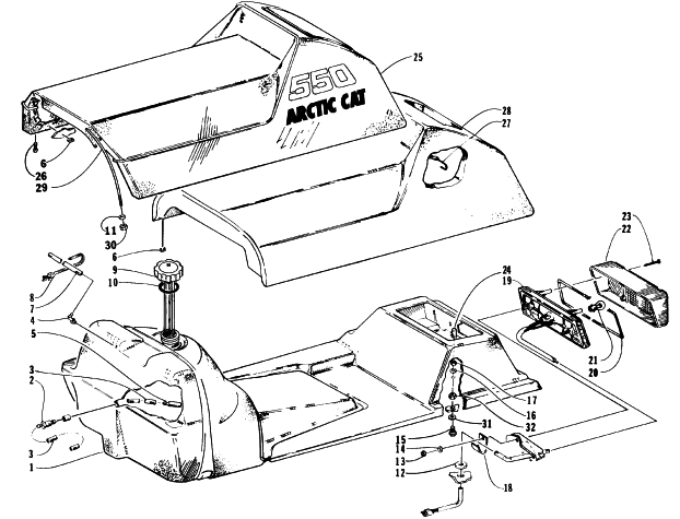 Parts Diagram for Arctic Cat 1996 COUGAR SNOWMOBILE GAS TANK, SEAT, AND TAILLIGHT ASSEMBLY