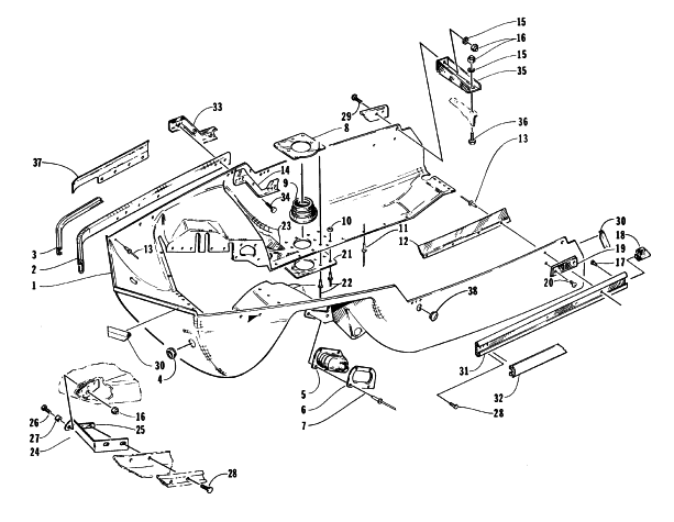Parts Diagram for Arctic Cat 1996 COUGAR MOUNTAIN CAT SNOWMOBILE BELLY PAN ASSEMBLY