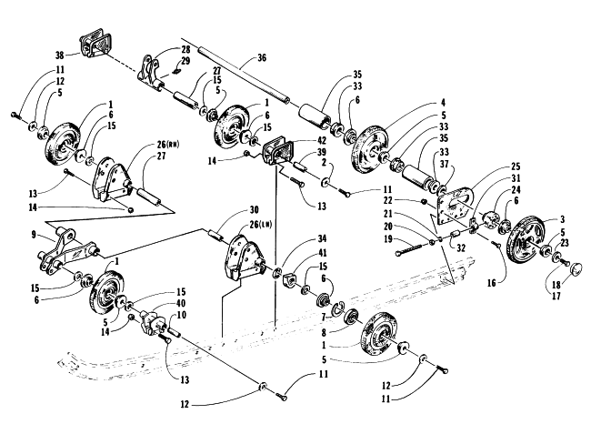 Parts Diagram for Arctic Cat 1996 COUGAR MOUNTAIN CAT SNOWMOBILE REAR SUSPENSION AXLE ASSEMBLY