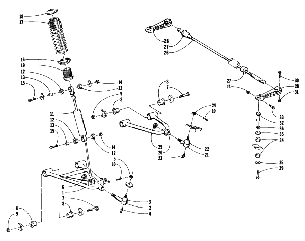Parts Diagram for Arctic Cat 1996 JAG LIQUID SNOWMOBILE FRONT SUSPENSION AND SHOCK ABSORBER