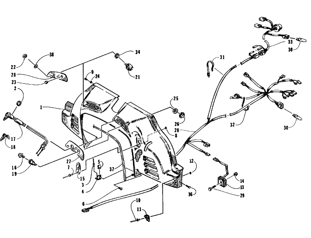 Parts Diagram for Arctic Cat 1996 COUGAR 2-UP SNOWMOBILE CONSOLE, SWITCHES, AND WIRING ASSEMBLIES