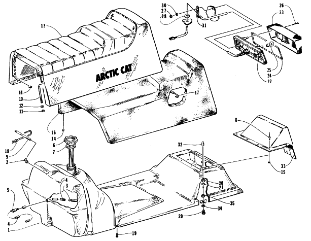 Parts Diagram for Arctic Cat 1996 COUGAR 2-UP SNOWMOBILE GAS TANK, SEAT, AND TAILLIGHT ASSEMBLY