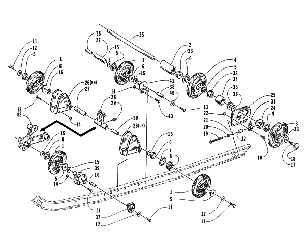 Parts Diagram for Arctic Cat 1996 EXT EFI SNOWMOBILE REAR SUSPENSION AXLE ASSEMBLY