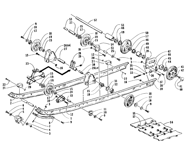 Parts Diagram for Arctic Cat 1996 Z 440 SNOWMOBILE SLIDE RAIL AND TRACK ASSEMBLY