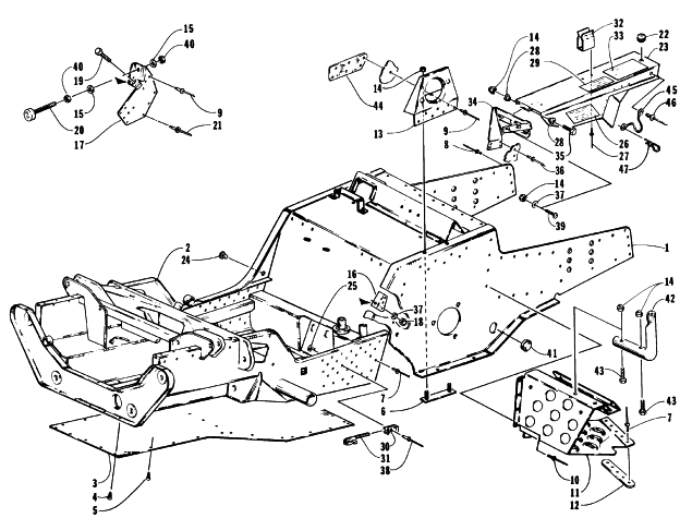 Parts Diagram for Arctic Cat 1996 Z 440 SNOWMOBILE FRONT FRAME, FOOTREST AND GUARD ASSEMBLY