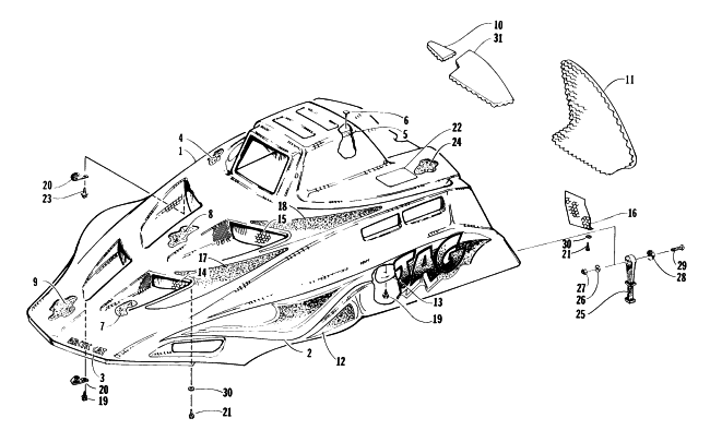 Parts Diagram for Arctic Cat 1996 JAG SNOWMOBILE HOOD ASSEMBLY