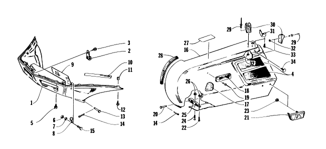 Parts Diagram for Arctic Cat 1996 JAG DELUXE SNOWMOBILE SIDE PODS AND NOSEPIECE ASSEMBLIES