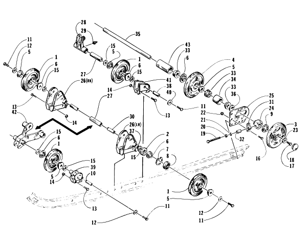 Parts Diagram for Arctic Cat 1996 EXT EFI MOUNTAIN CAT SNOWMOBILE REAR SUSPENSION AXLE ASSEMBLY