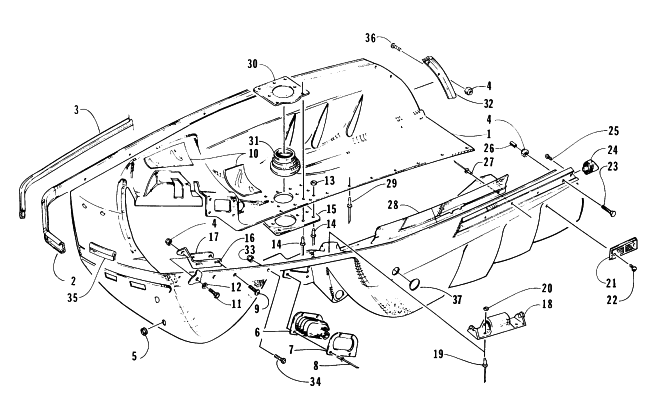 Parts Diagram for Arctic Cat 1996 ZR 580 SNOWMOBILE BELLY PAN ASSEMBLY