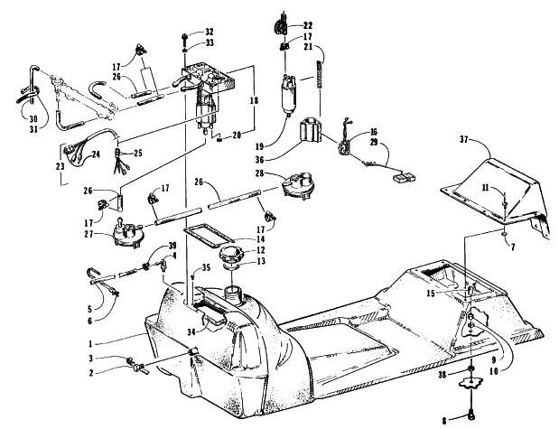 Parts Diagram for Arctic Cat 1996 PANTERA SNOWMOBILE GAS TANK AND FUEL PUMP ASSEMBLY