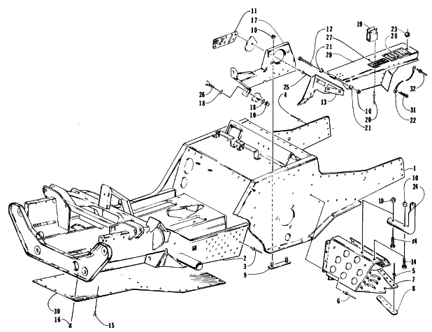 Parts Diagram for Arctic Cat 1996 EXT 580 EFI DX SNOWMOBILE FRONT FRAME, FOOTREST, AND GUARD ASSEMBLY
