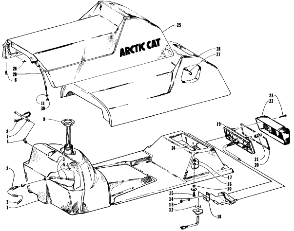 Parts Diagram for Arctic Cat 1996 ZR 580 SNOWMOBILE GAS TANK, SEAT, AND TAILLIGHT ASSEMBLY