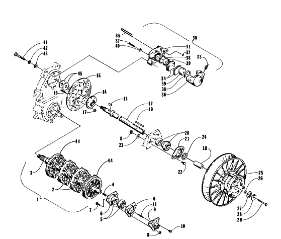 Parts Diagram for Arctic Cat 1996 WILDCAT TOURING SNOWMOBILE DRIVE TRAIN SHAFTS AND BRAKE ASSEMBLIES