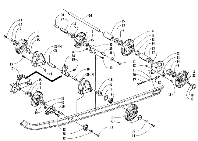 Parts Diagram for Arctic Cat 1996 ZR 580 SNOWMOBILE REAR SUSPENSION AXLE ASSEMBLY