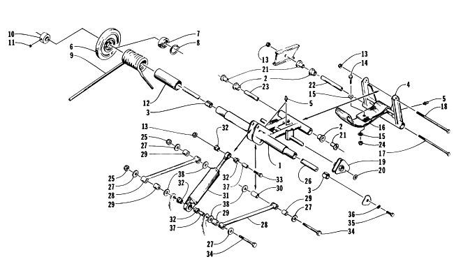 Parts Diagram for Arctic Cat 1996 ZR 580 SNOWMOBILE REAR SUSPENSION/REAR ARM ASSEMBLY