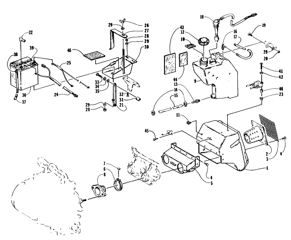 Parts Diagram for Arctic Cat 1996 ZR 580 EFI SNOWMOBILE BATTERY, AIR SILENCER, AND OIL TANK