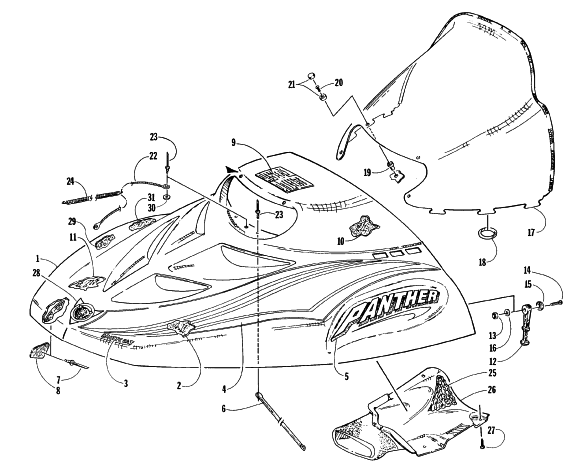 Parts Diagram for Arctic Cat 1996 PANTHER DELUXE SNOWMOBILE HOOD ASSEMBLY