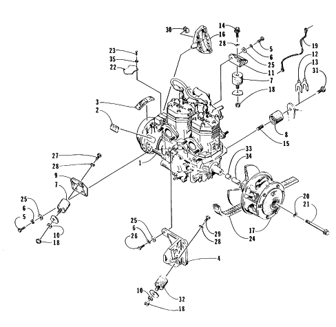 Parts Diagram for Arctic Cat 1996 EXT 580 SNOWMOBILE ENGINE AND RELATED PARTS