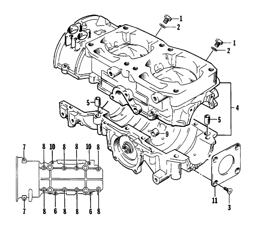 Parts Diagram for Arctic Cat 1996 EXT EFI MOUNTAIN CAT SNOWMOBILE CRANKCASE ASSEMBLY