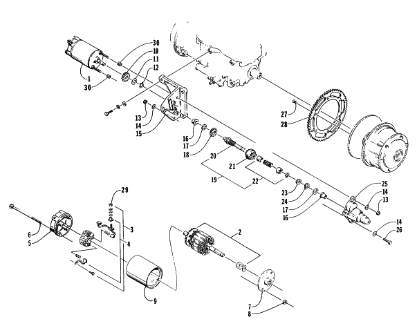 Parts Diagram for Arctic Cat 1996 EXT 580 SNOWMOBILE ELECTRIC START - STARTER MOTOR ASSEMBLY